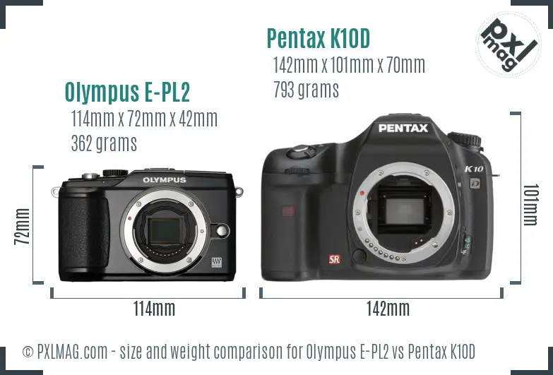 Olympus E-PL2 vs Pentax K10D size comparison
