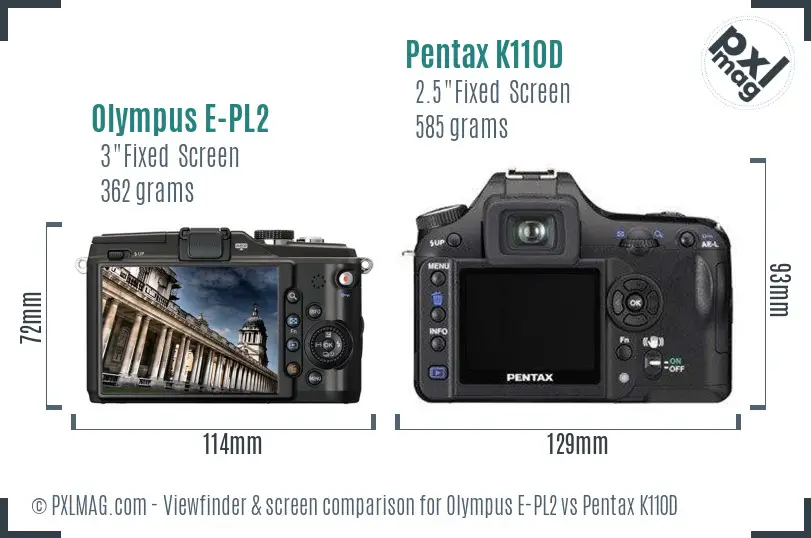 Olympus E-PL2 vs Pentax K110D Screen and Viewfinder comparison