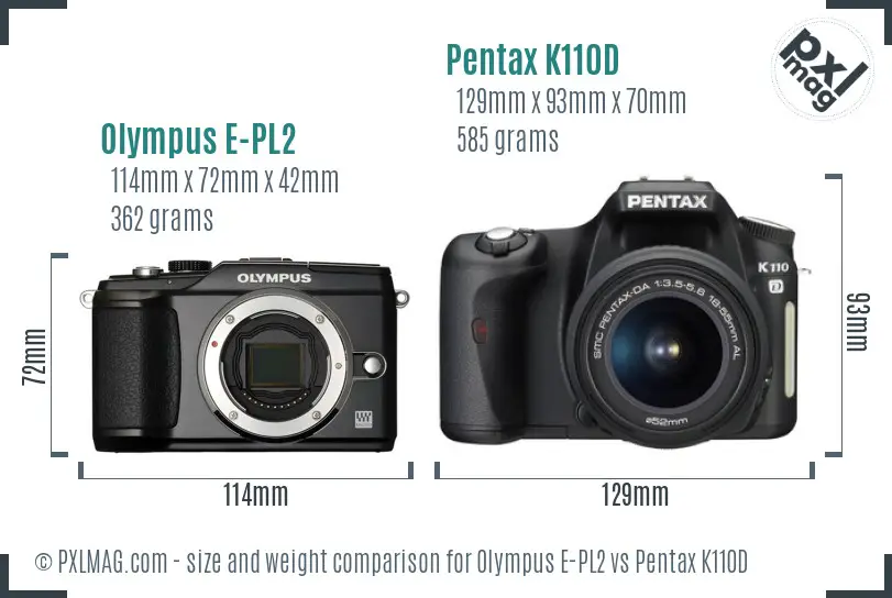 Olympus E-PL2 vs Pentax K110D size comparison