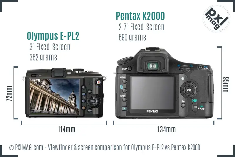 Olympus E-PL2 vs Pentax K200D Screen and Viewfinder comparison