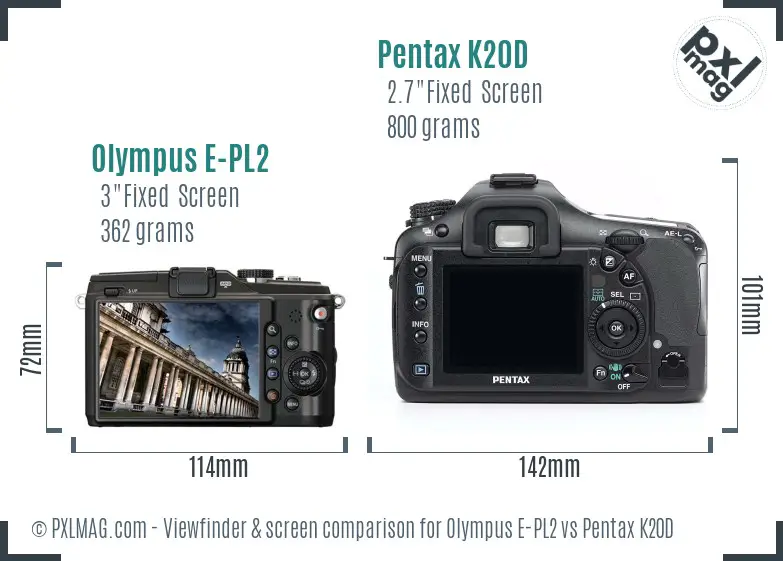 Olympus E-PL2 vs Pentax K20D Screen and Viewfinder comparison