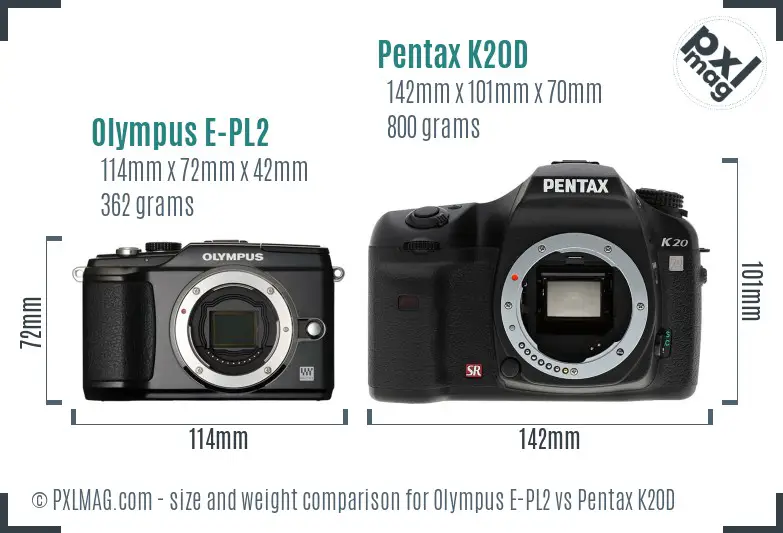 Olympus E-PL2 vs Pentax K20D size comparison