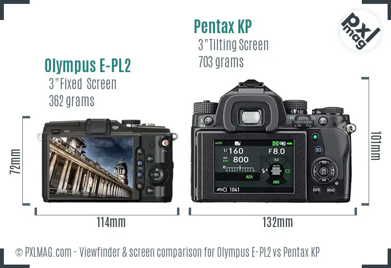 Olympus E-PL2 vs Pentax KP Screen and Viewfinder comparison
