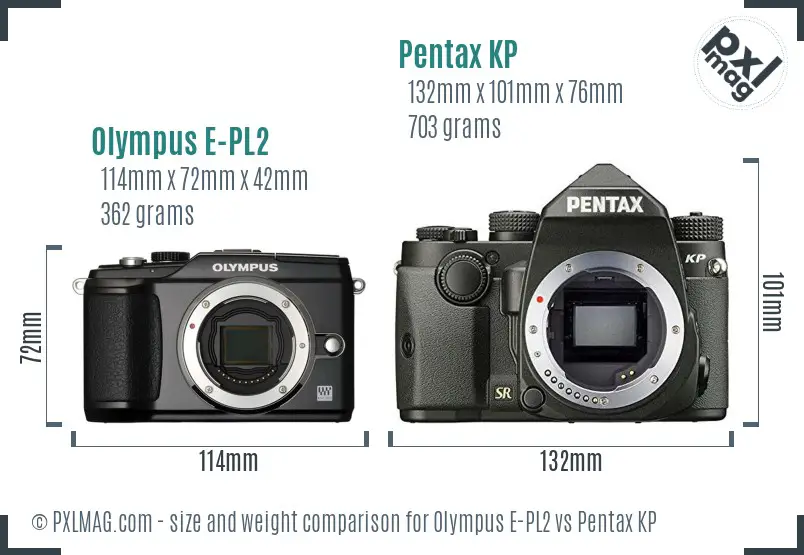 Olympus E-PL2 vs Pentax KP size comparison