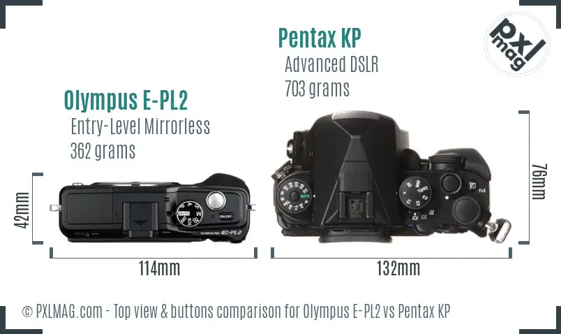 Olympus E-PL2 vs Pentax KP top view buttons comparison