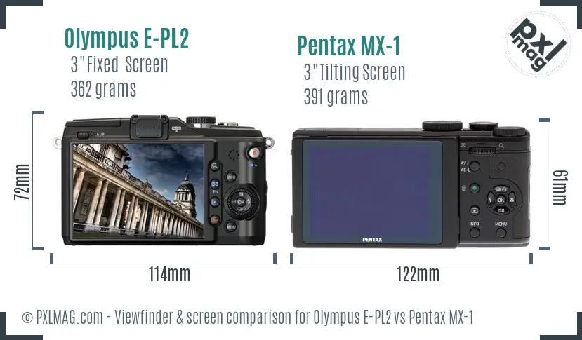 Olympus E-PL2 vs Pentax MX-1 Screen and Viewfinder comparison