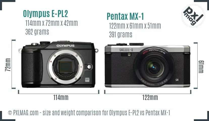 Olympus E-PL2 vs Pentax MX-1 size comparison