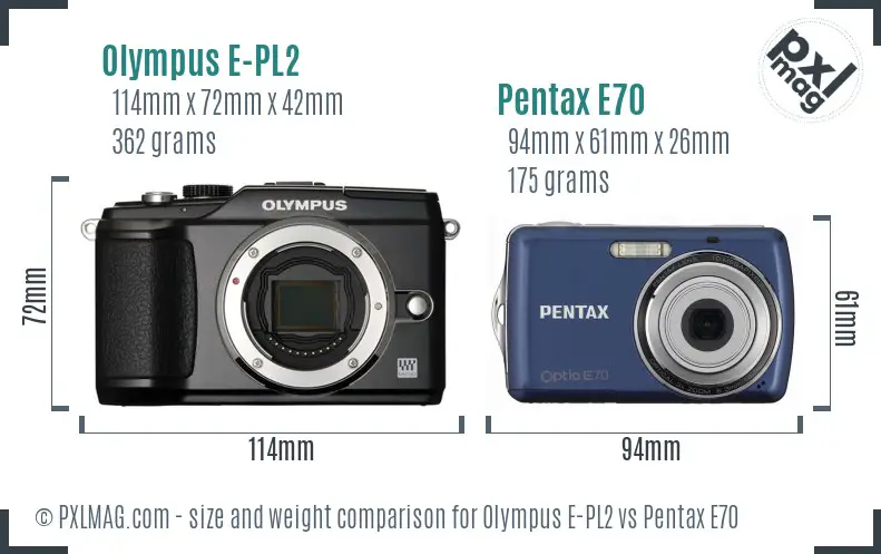Olympus E-PL2 vs Pentax E70 size comparison