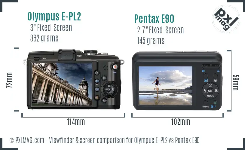 Olympus E-PL2 vs Pentax E90 Screen and Viewfinder comparison