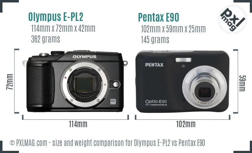 Olympus E-PL2 vs Pentax E90 size comparison
