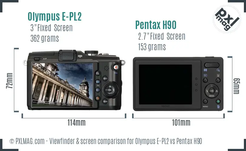 Olympus E-PL2 vs Pentax H90 Screen and Viewfinder comparison