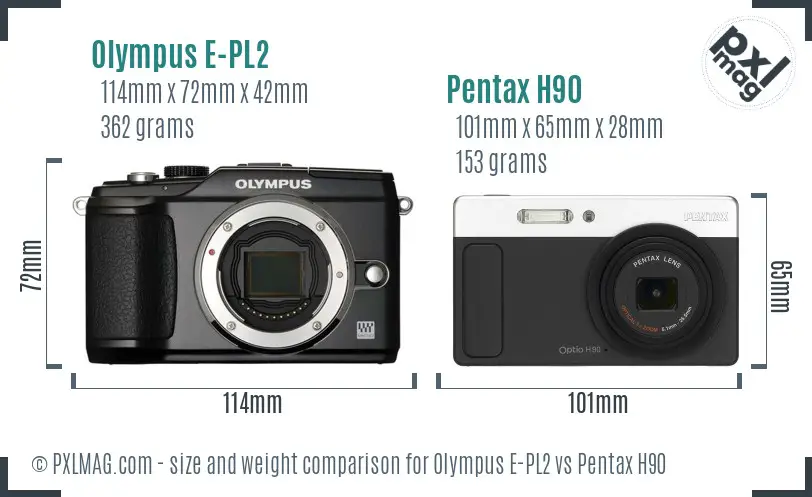 Olympus E-PL2 vs Pentax H90 size comparison