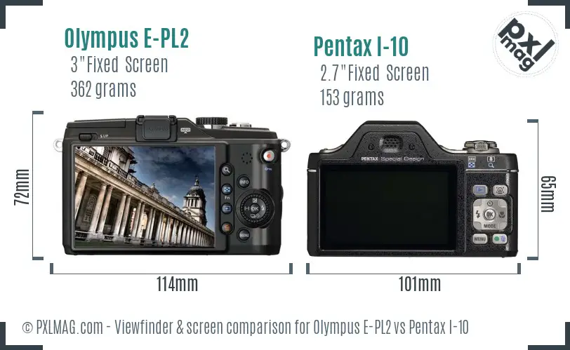 Olympus E-PL2 vs Pentax I-10 Screen and Viewfinder comparison