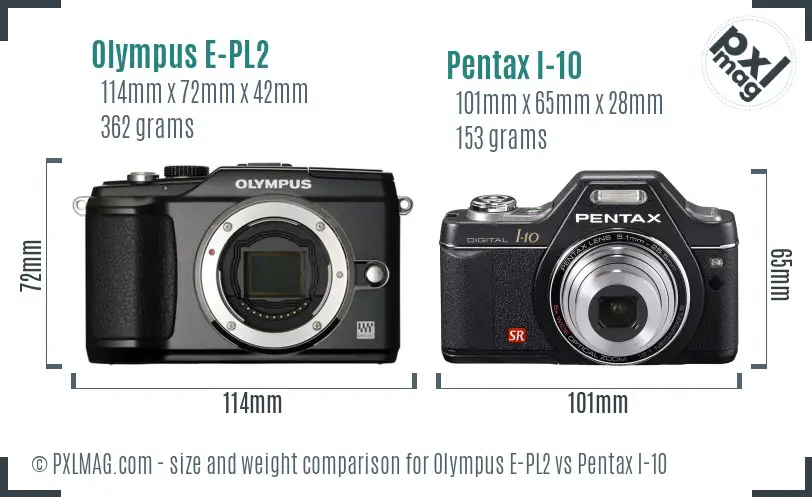 Olympus E-PL2 vs Pentax I-10 size comparison