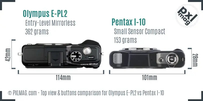 Olympus E-PL2 vs Pentax I-10 top view buttons comparison