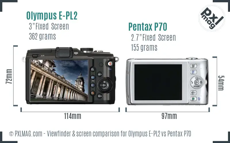 Olympus E-PL2 vs Pentax P70 Screen and Viewfinder comparison
