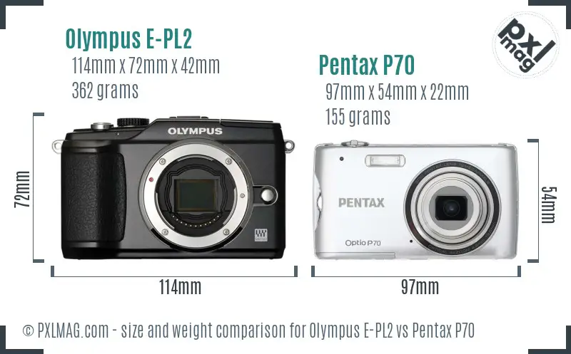 Olympus E-PL2 vs Pentax P70 size comparison