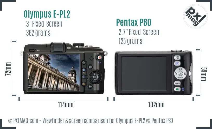 Olympus E-PL2 vs Pentax P80 Screen and Viewfinder comparison