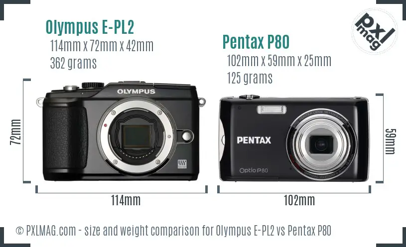 Olympus E-PL2 vs Pentax P80 size comparison