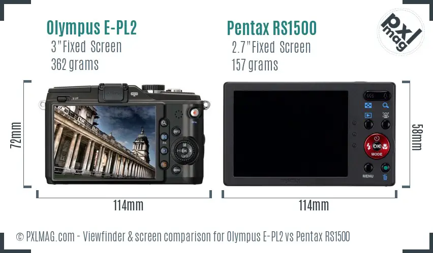 Olympus E-PL2 vs Pentax RS1500 Screen and Viewfinder comparison