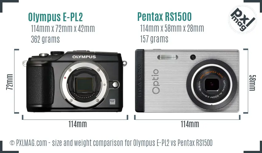 Olympus E-PL2 vs Pentax RS1500 size comparison