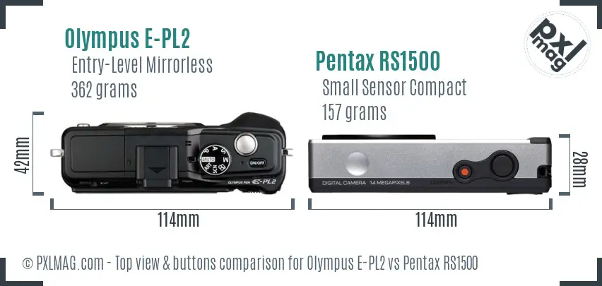 Olympus E-PL2 vs Pentax RS1500 top view buttons comparison