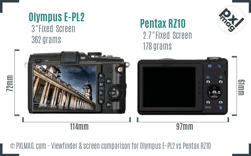 Olympus E-PL2 vs Pentax RZ10 Screen and Viewfinder comparison