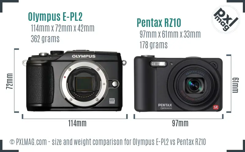Olympus E-PL2 vs Pentax RZ10 size comparison