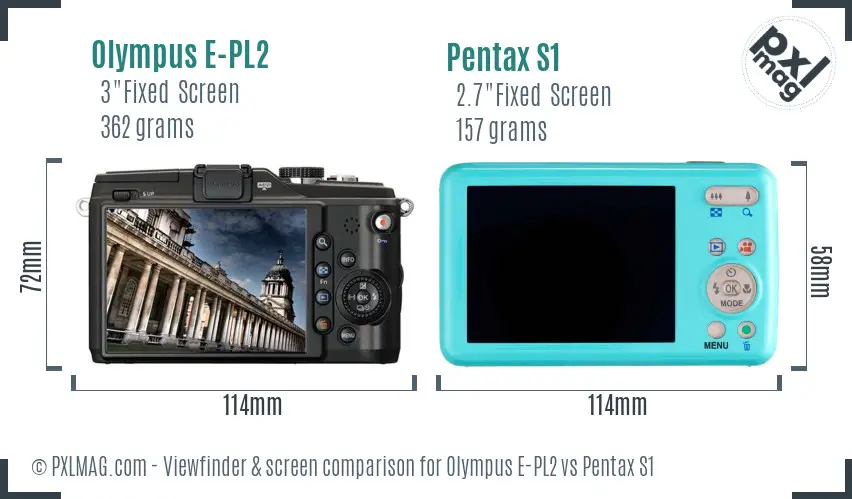 Olympus E-PL2 vs Pentax S1 Screen and Viewfinder comparison