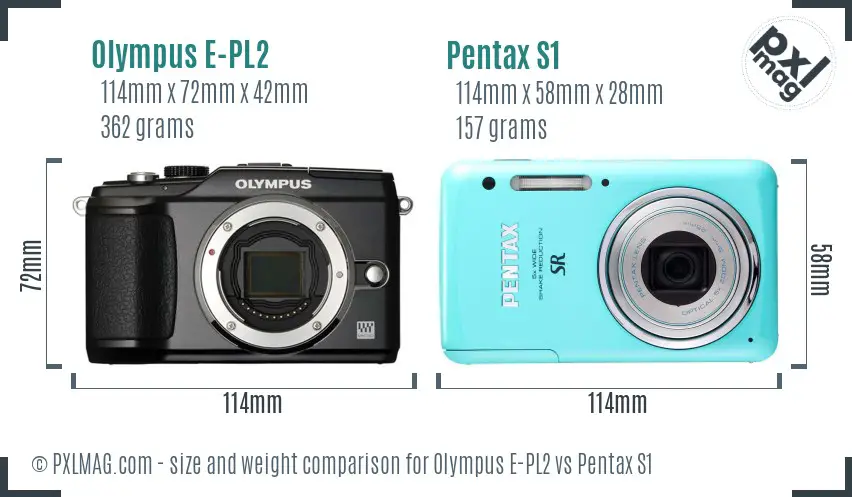 Olympus E-PL2 vs Pentax S1 size comparison