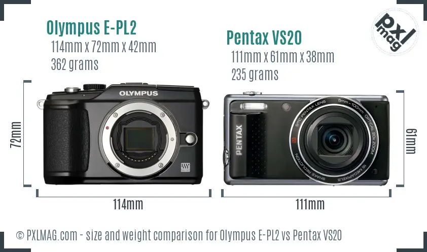 Olympus E-PL2 vs Pentax VS20 size comparison