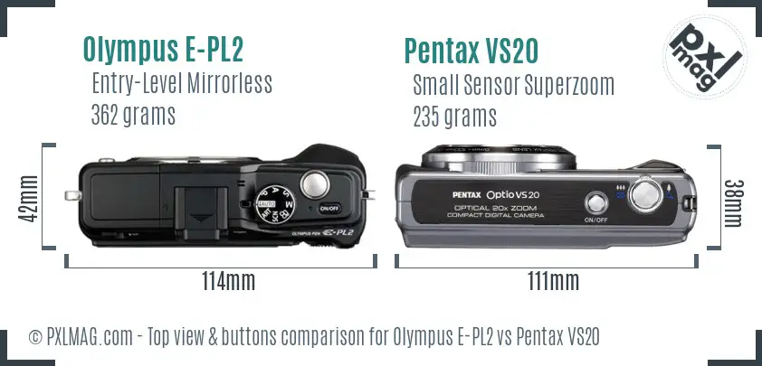 Olympus E-PL2 vs Pentax VS20 top view buttons comparison