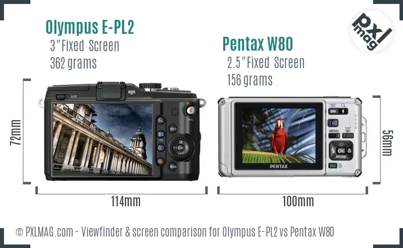 Olympus E-PL2 vs Pentax W80 Screen and Viewfinder comparison