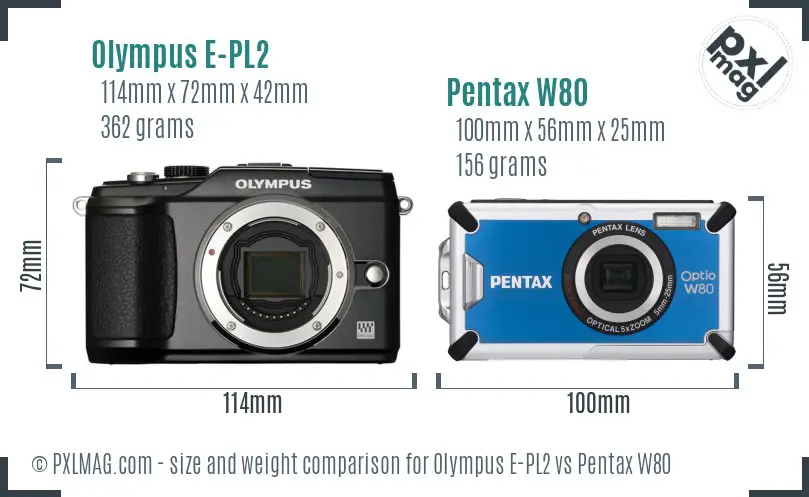 Olympus E-PL2 vs Pentax W80 size comparison