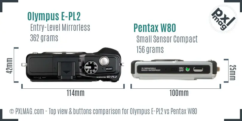 Olympus E-PL2 vs Pentax W80 top view buttons comparison