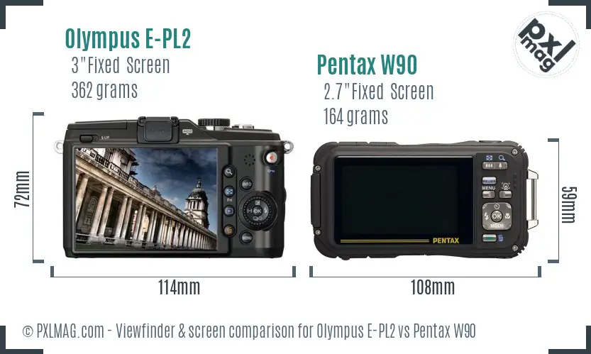 Olympus E-PL2 vs Pentax W90 Screen and Viewfinder comparison