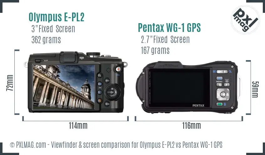 Olympus E-PL2 vs Pentax WG-1 GPS Screen and Viewfinder comparison
