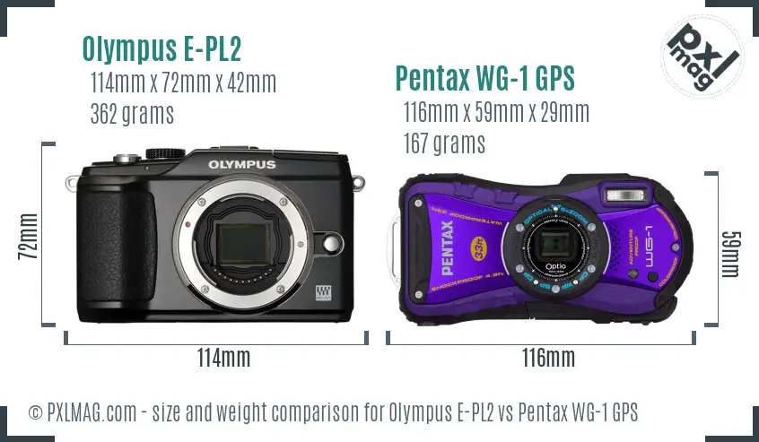 Olympus E-PL2 vs Pentax WG-1 GPS size comparison