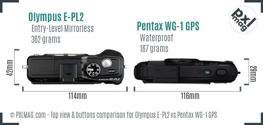 Olympus E-PL2 vs Pentax WG-1 GPS top view buttons comparison