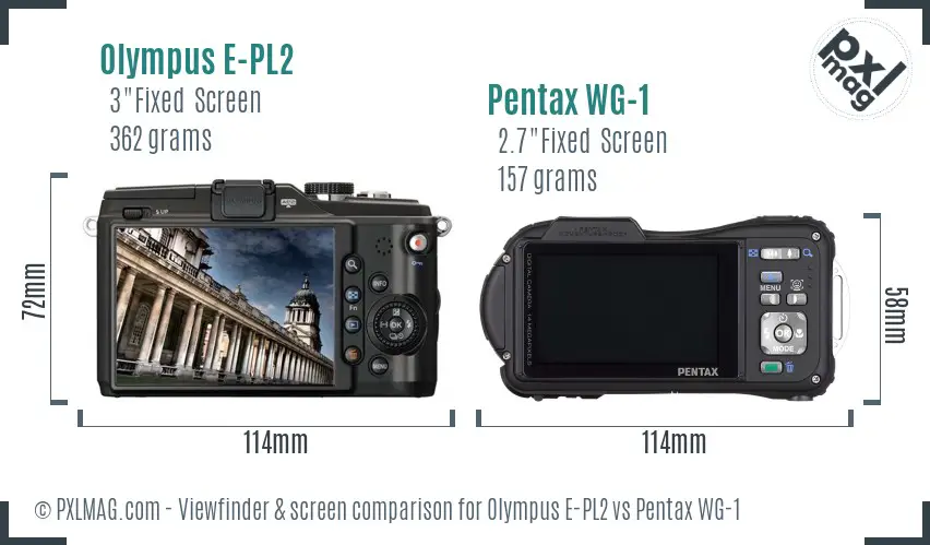 Olympus E-PL2 vs Pentax WG-1 Screen and Viewfinder comparison