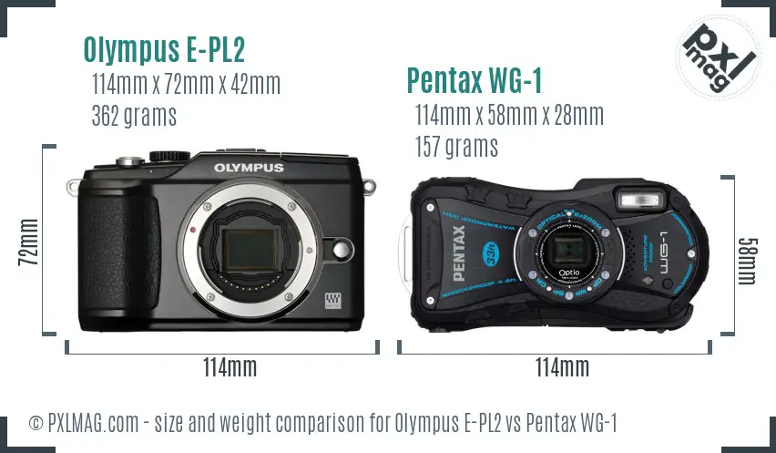 Olympus E-PL2 vs Pentax WG-1 size comparison