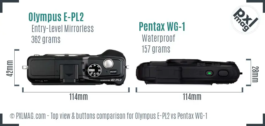 Olympus E-PL2 vs Pentax WG-1 top view buttons comparison