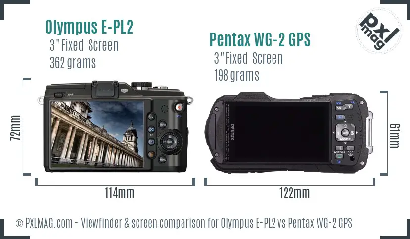 Olympus E-PL2 vs Pentax WG-2 GPS Screen and Viewfinder comparison