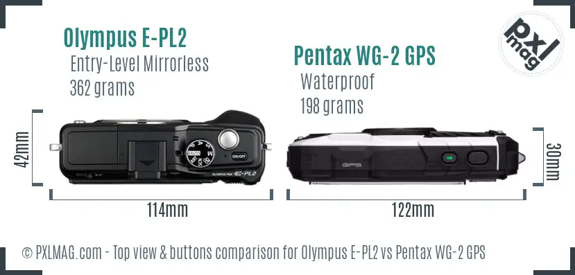 Olympus E-PL2 vs Pentax WG-2 GPS top view buttons comparison