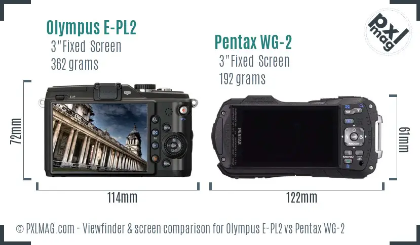 Olympus E-PL2 vs Pentax WG-2 Screen and Viewfinder comparison