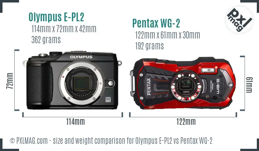 Olympus E-PL2 vs Pentax WG-2 size comparison
