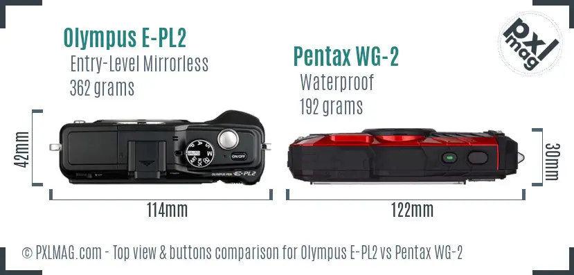 Olympus E-PL2 vs Pentax WG-2 top view buttons comparison