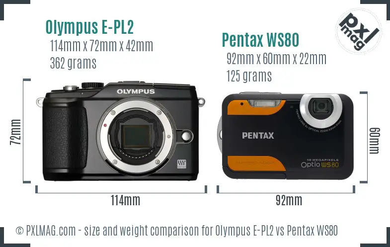 Olympus E-PL2 vs Pentax WS80 size comparison
