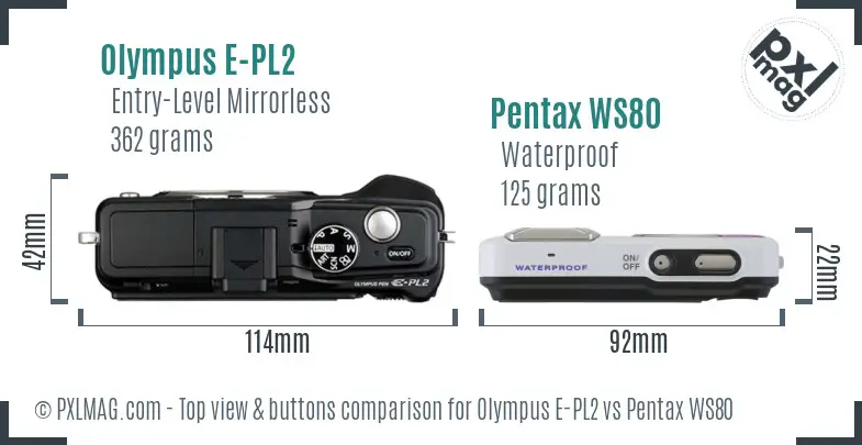 Olympus E-PL2 vs Pentax WS80 top view buttons comparison