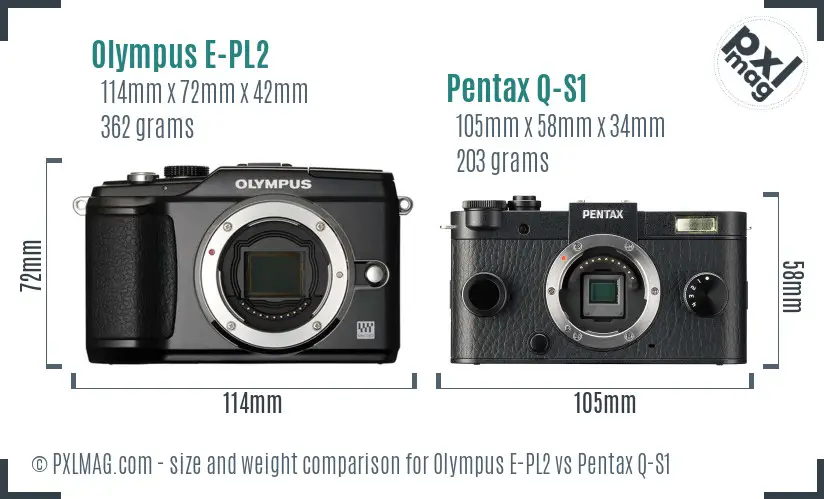 Olympus E-PL2 vs Pentax Q-S1 size comparison